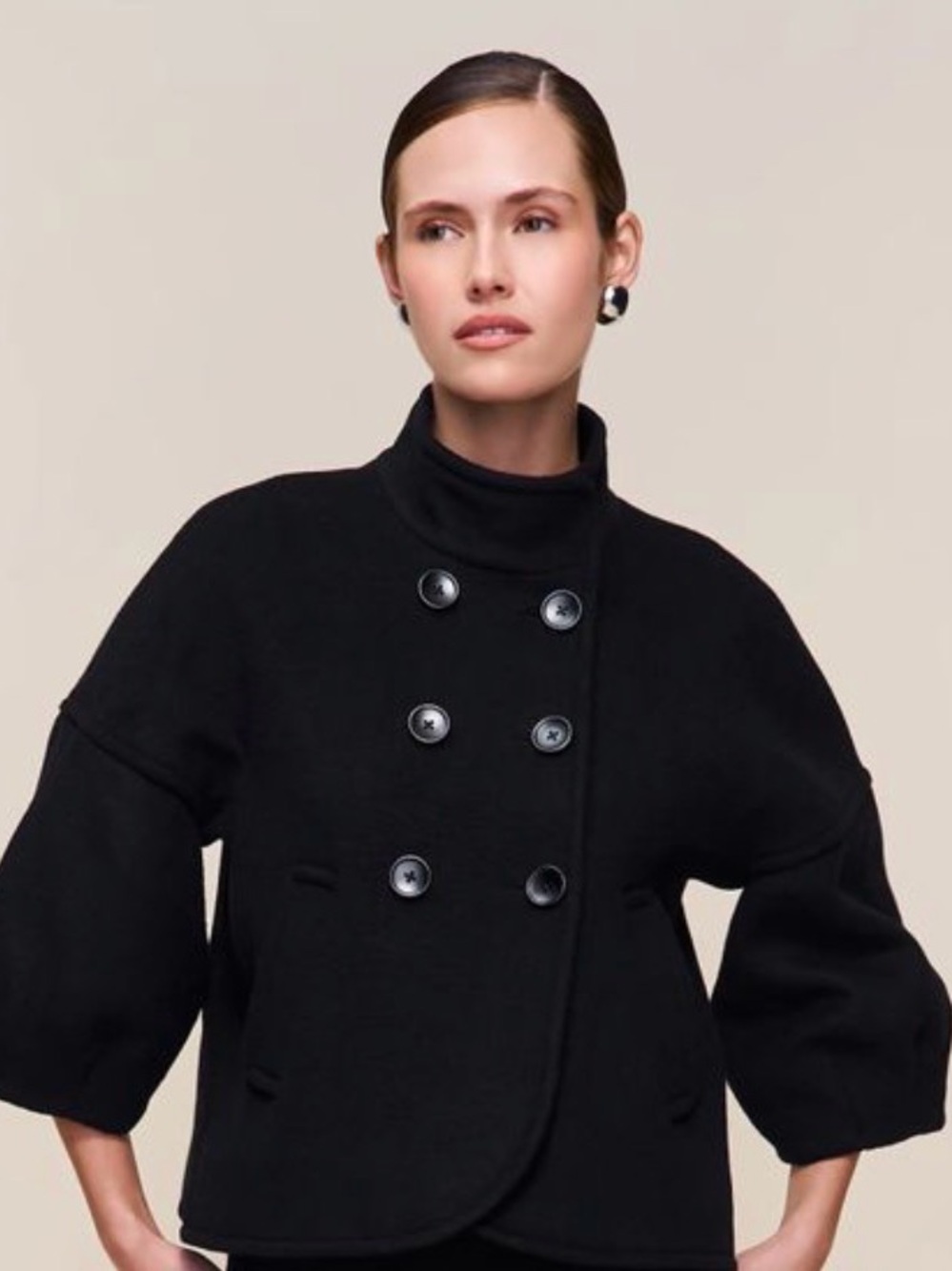 BCBGMaxAzria Black Double-Breasted Babydoll Jacket XS